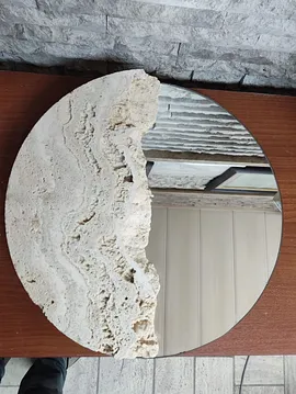 Traverten Dokulu Dekoratif Ayna Beyaz