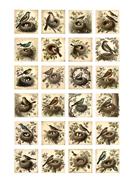 Vintage Birds Sticker Çıkartma  Kahverengi