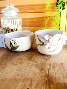 Çiçekli Saksı Takım  Bej