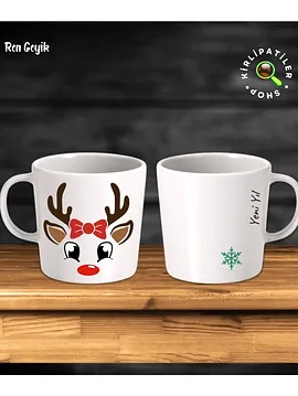 Taş Kupa Fincan Üzeri Yeni Yıl Noel Baskılı Kahverengi