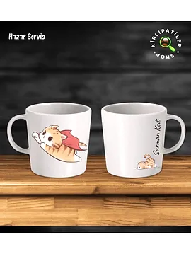 Hızır Servis Taş Kupa Fincan Üzeri Çalışan Kedi Baskılı Bej