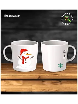 Taş Kupa Fincan Üzeri Yeni Yıl Noel Baskılı Krem Rengi