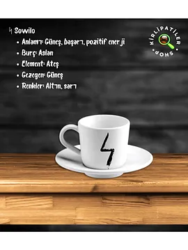  Sowillo Porselen Fincan Üzeri Rune Sembol Baskılı Siyah