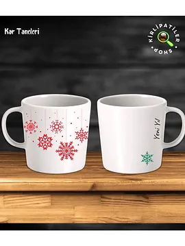 Taş Kupa Fincan Üzeri Yeni Yıl Noel Baskılı Kırmızı