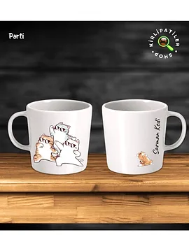 Parti Taş Kupa Fincan Üzeri Ev Kedisi Baskılı Bej