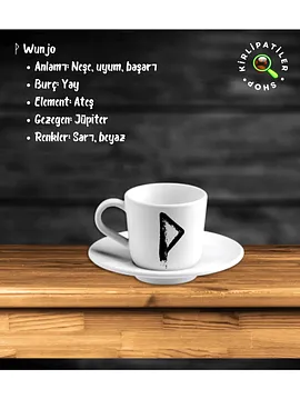  Wunjo Porselen Fincan Üzeri Rune Sembol Baskılı Siyah