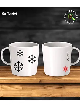 Taş Kupa Fincan Üzeri Yeni Yıl Noel Baskılı Siyah