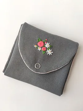Gül-papatya Mini Cüzdan Füme Kırmızı