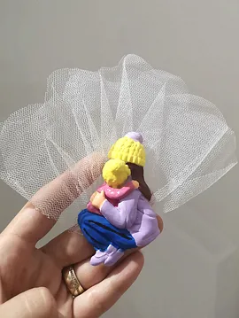 Tüllü Anne Bebek Bebek Magnet  Saks Mavi