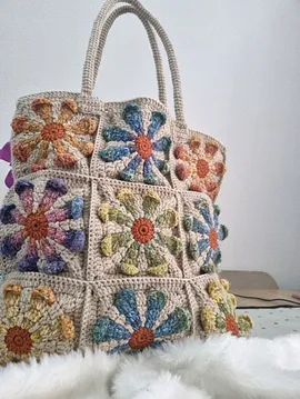3 Boyutlu Çiçek Motif Çanta  Çok Renkli