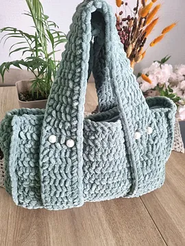 Yeşil İnci Detay Peluş Tote Bag  Yeşil
