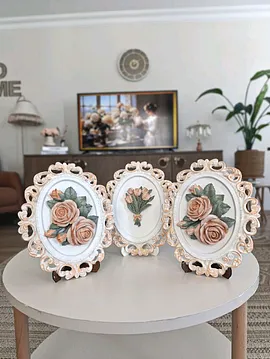 3'lü Büyük Gül Detay Lale Pano Somon