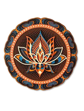 Üç Boyutlu Ahşap Mandala Lotus Çiçeği Duvar Heykeli Çok Renkli