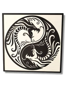 El Yapımı Ahşap Üç Boyutlu Dragon Ying Yang Tablo Çok Renkli