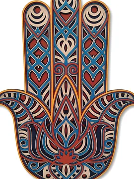 Ahşap Üç Boyutlu Hamsa Fatma Ana Bereket Eli Duvar Süsü Çok Renkli
