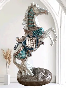 Dekoratif At Biblo Heykel- Şahlanan At Çok Renkli