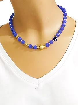 Deniz Yıldızı Mavi Cam Boncuk Kolye Mavi