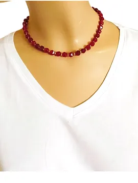 Leyla Faset Kesim Kırmızı Mercan Kolye Kırmızı