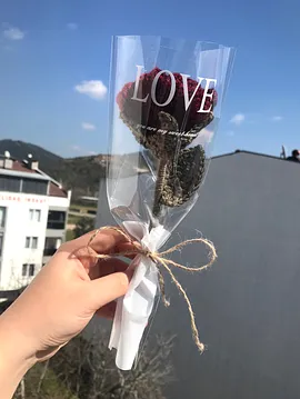 Örgü Çiçek Gül Buketi Kadınlar Günü Bordo