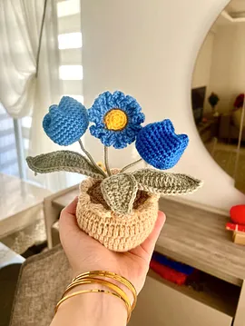 Lale Papatya Saksı Saks Mavi