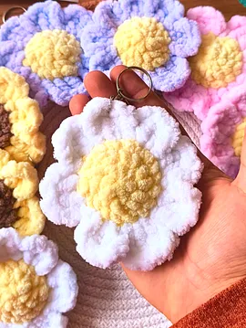 Peluş Papatya Anahtarlık Çanta Süsü Adet Beyaz