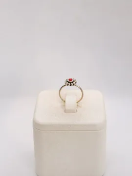 Mercan Doğal Taşlı Minimal Çiçek Gümüş Yüzük Gümüş