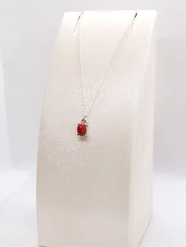 Mercan Doğal Taşlı Minimal Gümüş Kolye Gümüş