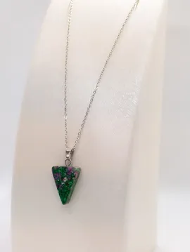 Rubizoit Doğal Taşlı Çelik Kolye Gümüş