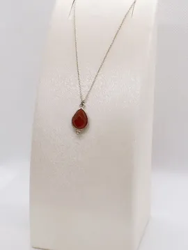 Akik Doğal Taşlı Minimal Gümüş Kolye Gümüş