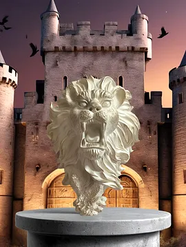 Aslan Başı Duvar Heykeli Beyaz