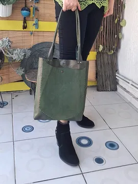 5 Farklı Renk Hakiki Deri Tote Çanta Yeşil