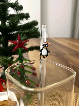 Yılbaşı Konseptli Penguenli Cam Pipet Çok Renkli