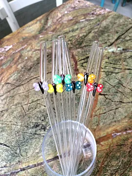 Kelebek Tasarım Cam Pipetler Çok Renkli