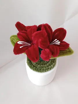 Solmayan Dekoratif Mini Saksılı Zambak Çiçek  Bordo