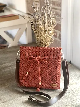 Halki Midi Makrome Kol Çantası Kiremit Rengi