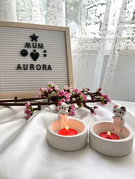Üşüyen Kediler Tealight Mumluk Beyaz