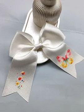 Çiçekli Kelebekli Kurdele Fiyonk Toka  Krem Rengi