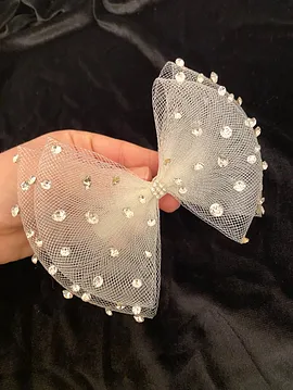 White Angel Kristal Taş İşleme Beyaz Tül Fiyonk Toka - Saç Aksesuarı