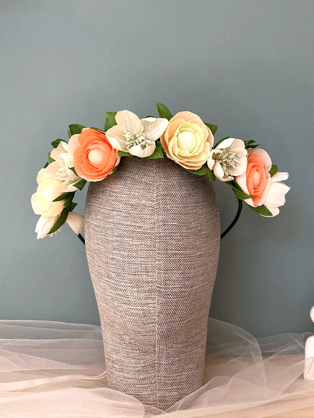 boho-halo-sac-aksesuari-kagit-cicek-sanati-pembe