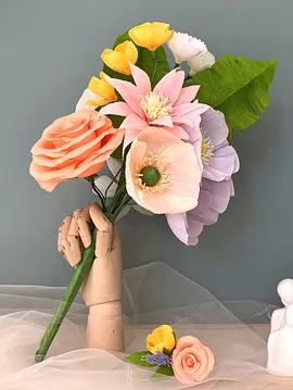Tropical Island Bloom Gelin Buketi- Kağıt Çiçek Sanatı Pembe
