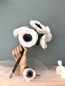 Anemone Serenade Gelin Buketi- Kağıt Çiçek Sanatı Beyaz