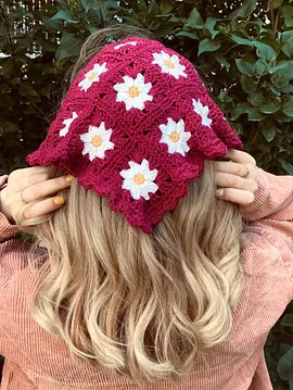 Papatya Motif Tasarım Bandana Kırmızı
