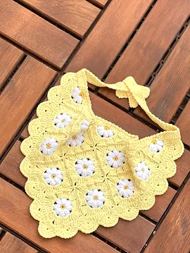 Papatya Motif Tasarım Bandana Sarı