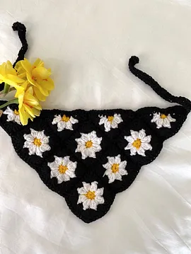 Papatya Motif Tasarım Bandana Siyah