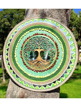 Hayat Ağacı Dot Mandala Ayna Açık Yeşil Sarı