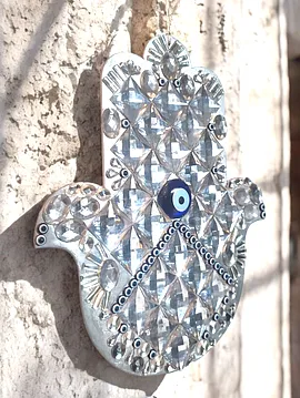 Hamsa Kristal Duvar Dekorasyonu  Gümüş