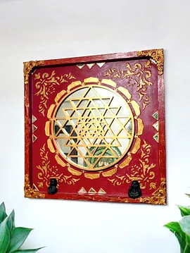 Sri Yantra Ahşap Aynalı Pano Büyük Boy  Kırmızı