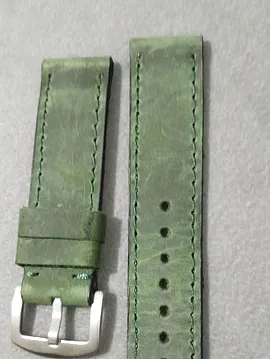 22 Mm Haki  Renk Crayz Deri Elyapımı Kordon Gerçek Deri  Haki