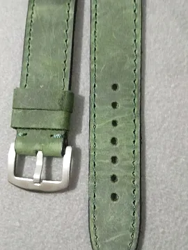 24 Mm Haki  Crayz Deri Elyapımı Kordon Gerçek Deri  Haki