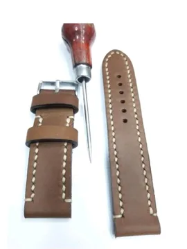 24 Mm  Taba Crayz El Yapımı Gerçek Deri Saat Kordonu  Taba